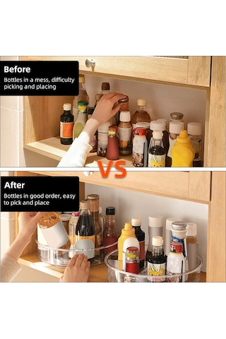 Reedark 360 Dönen Çıkarılabilir Bölmeli Şeffaf Döner Organizatör - Mutfak, Banyo, Dolap Düzenleyici Şeffaf