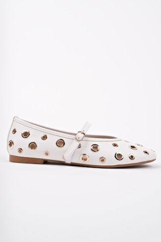 Muggo Misha Tek Bant Troklu Günlük Kadın Babet Beyaz