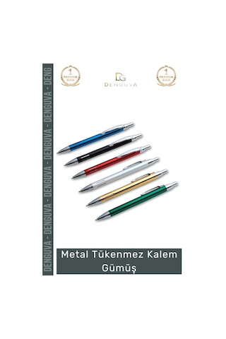 Kalem Premium Lazer Baskı Kurumsal Prestijli Modern Dayanıklı Şık Metal Tükenmez Kalem Gümüş Çok Renkli