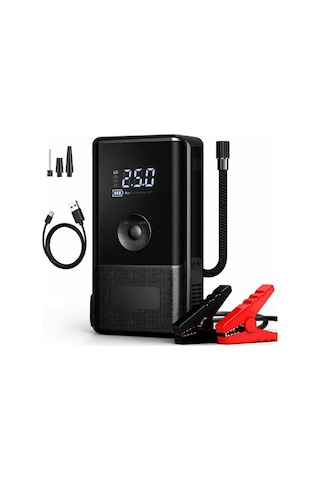 10.000 Mah Araç Akü Takviye Cihazı & Kompresör 150 Psı Dijital Ekran Jump Starter Powerbank Led Fener-1624