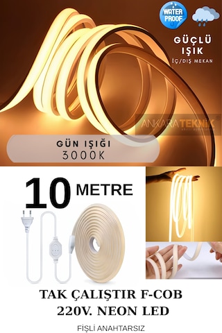 Ankara Teknik 220 Volt Cob Neon Led F-cob Led Yüksek Lümen Dış-ıç Mekan Günışığı 10 Metre