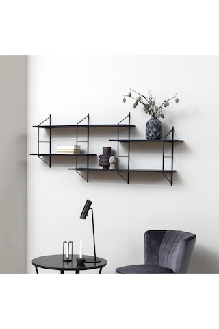 Belfast Metal Ahşap Duvar Rafı Siyah Ahşap