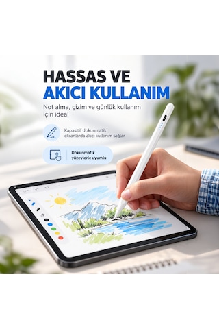 Samsung Galaxy A11 Plus X230 Uyumlu Type-c Şarjlı Aktif Stylus Dokunmatik Ekran Kalemi Not & Çizim Beyaz