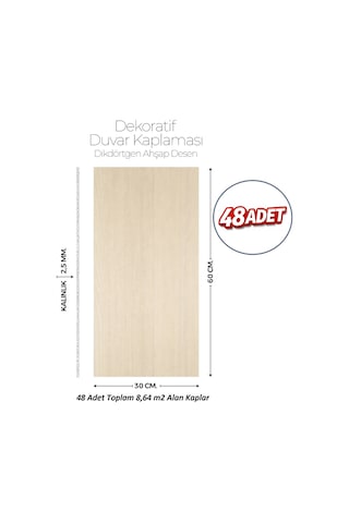 30x60 Cm Kendinden Yapışkanlı Duvar,banyo,tezgah Arası Ahşap Desen-48 Adet Pm007-48
