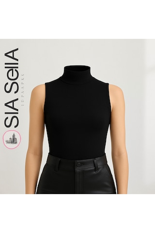 Belpa Sıla Sella Siyah Kadın Boğazlı Atlet Siyah