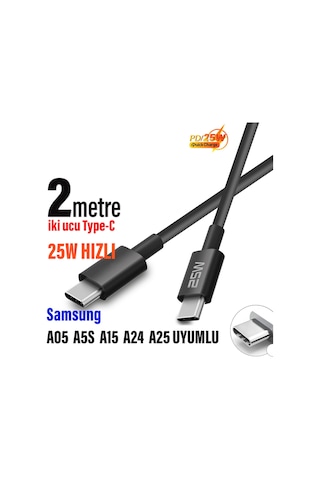 Samsung Uyumlu A05 A5s A15 A24 A25 Hızlı Şarj Kablosu Type-c Den Type-c Ye 2m Şarj Kablosu
