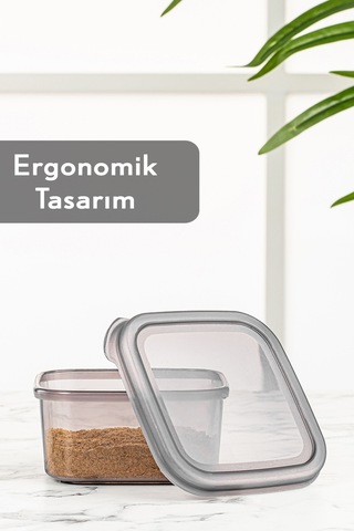 Meleni Home 12'li Kapaklı Kare Erzak Saklama Kabı Seti Baharatlık Seti Etiketli 12x 300 Ml Antrasit