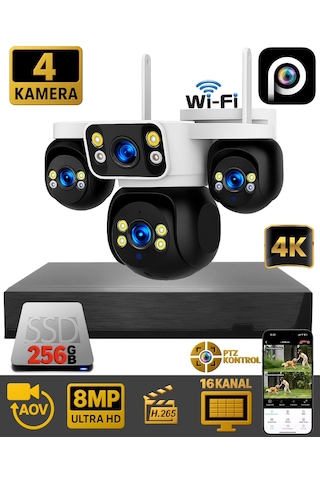 Hieasy 4 Kameralı 8mp Nvr Güvenlik Seti 256gb Ssd Dahil 4k Aov Ptz Kontrol H.265+ 7/24 Kayıt