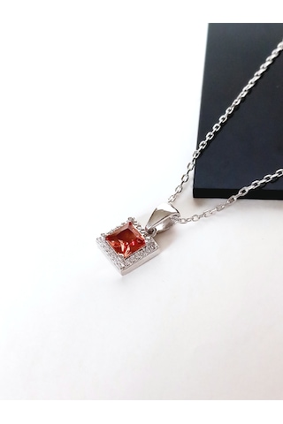 Gümüş Sultan Zultanit Zirkon Doğal Taşlı Kare Tasarım Kadın Kolye