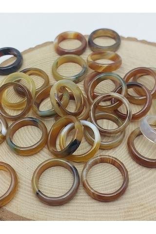 Akik Taşı Yüzük Karamel Alacalı Faset Kesim 6mm Kalınlık 59912 Bakır