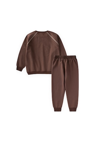 Cigit Şardonlu Karyoka Detaylı Baskılı Sweatshirt Takım 2-10 Yaş Kahverengii Kahverengi