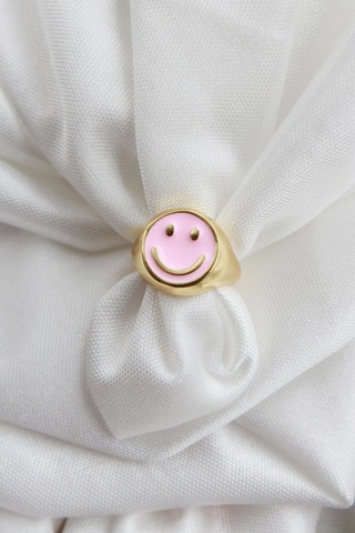 Niki Aksesuar Smile Pembe Mineli Ayarlanabilir Yüzük Gold Renk Pembe