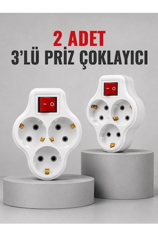 Zenvia Direkt Duvar Prizine Takılan 3 Lü Priz Adaptörü Anahtarlı Priz Çoklayıcı 2 Adet Znv2026 Belirtilmemiş