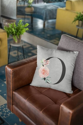 Çift Taraflı Gri O Harfli Yastık Kırlent Kılıfı Krl578n11