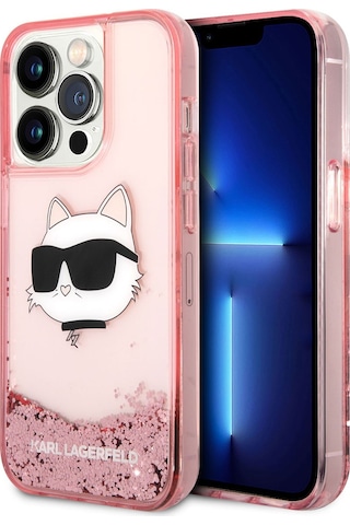Apple Uyumlu iPhone 14 Pro Max  Kılıf Sıvılı Simli Choupette Head Dizayn Kapak