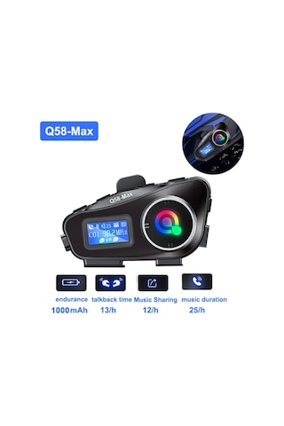 Q58 Max Dijitool Kablosuz Motosiklet Kaskı İnterkom Çift Sürücü İletişimi 500m Stereo Mp3 Fm Radyo