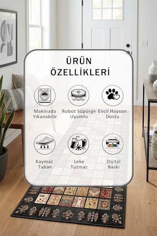 Dijital Baskılı Kaymaz Yıkanabilir Yolluk 2 Vizon