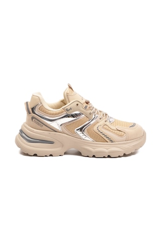 Bej Bağcıklı Kalın Taban Hafif Kadın Sneaker 2318 G Bej