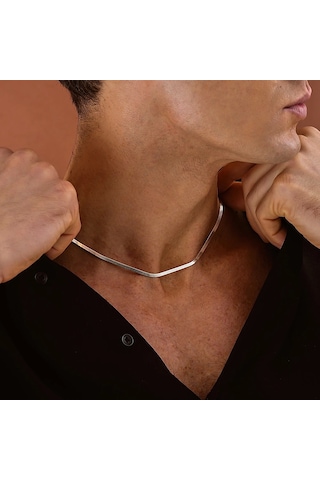 925 Ayar Gümüş Balık Sırtı Zincir Unısex Kolye Gümüş