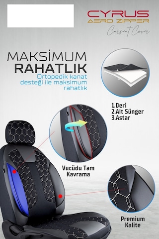 Hyundai Accent Yumurta Kasa Yarı Deri Oto Koltuk Kılıfı Ön Arka Set Cyrus Siyah Beyaz Fs