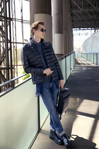 Su Geçirmez Regular Fit Erkek Şişme Suni Deri Mont Lacivert 4528 Lacivert