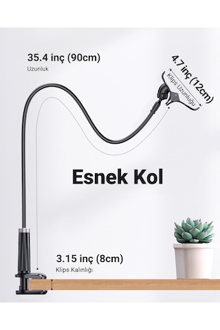 Ugreen Flexible Esnek Yatak Masa Telefon Tutucu, Siyah, 80906 Siyah