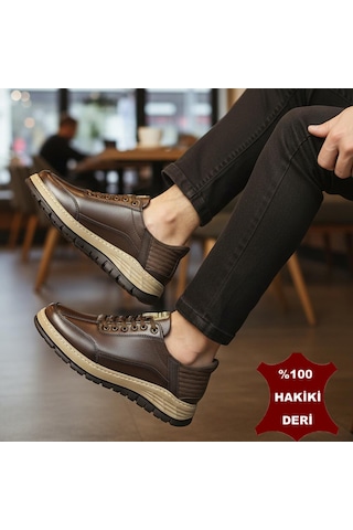 Ispartalılar 5809 Tam Ortopedik Taban %100 Hakiki Deri Lastik Bağcıklı Erkek Ayakkabı Casual Erkek Ayakkabı Kahverengi