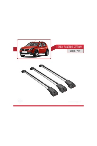 Dacia Sandero Stepway 2008-2012 Arası İle Uyumlu Ace-1 Ara Atkı Tavan Barı Gri 3 Adet Bar
