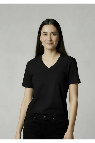 Lyvean V Yaka Regular Kısa Kollu Tshirt Siyah