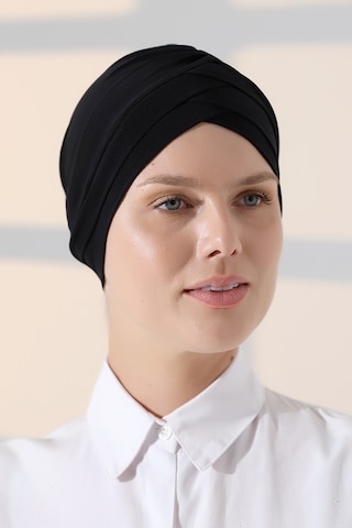 Çapraz 3 Bantlı Çift Taraflı Kadın Tesettür Bone Siyah Siyah