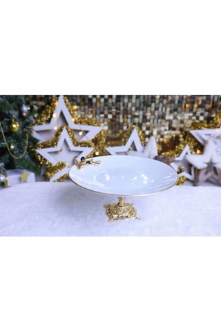 Çnr Home Collection 3 Parça Metal Ayakli Porselen Sunumluk Kurabiyelik Şekerlik Beyaz