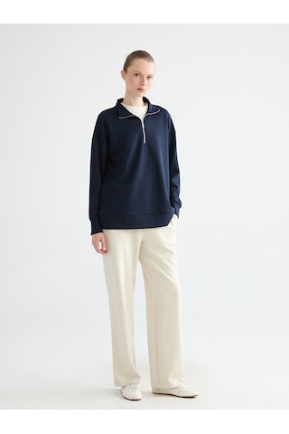 Lcw Comfort Lacivert Dik Yaka Kadın Sweatshirt