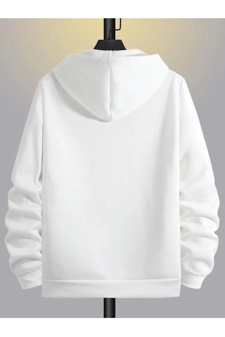 Altamira Unisex Beyaz Çicek Baskı Fermuarlı Kapüşonlu Oversize Hırka 001