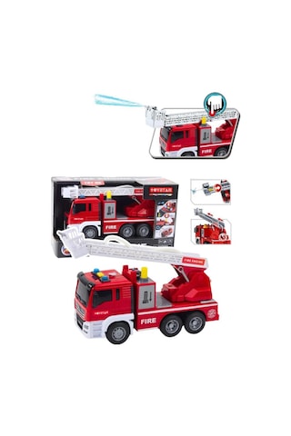 Sesli Işıklı Pilli Merdivenli Full Fonksiyon Su Püskürtme Oyuncak Eğitici İtfaiye Arabası