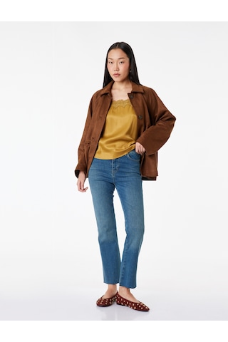 Koton Normal Bel Dar Kesim Düğmeli Pamuklu İspanyol Paça Denim Pantolon - Flare Jeans Green Cast 6sal40190md Yeşil