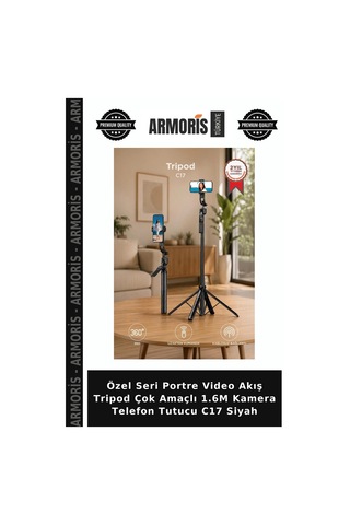Özel Seri Portre Video Akış Tripod Çok Amaçlı 1.6m Kamera Telefon Tutucu C17 Siyah
