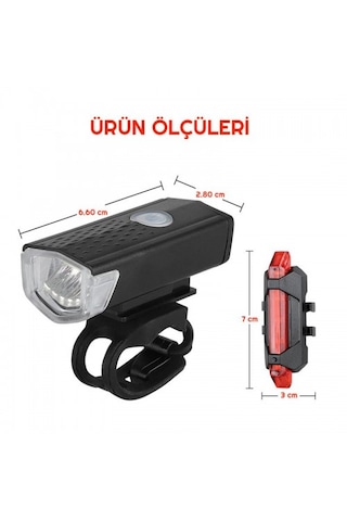Eldrive Şarj Edilebilir Led Bisiklet Far Ön Işık Kuyruk Lambası Siyah