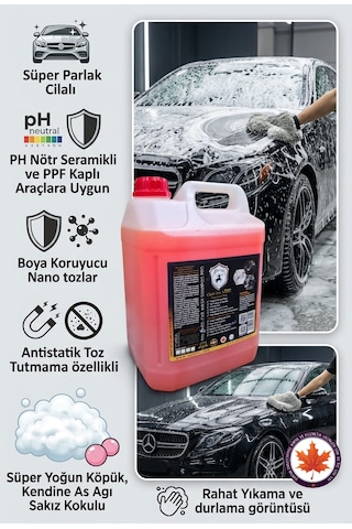 Seramik Katkılı Cilalı Oto Yıkama Şampuanı Sakız Kokulu 5kg Süper Parlak + Sünger
