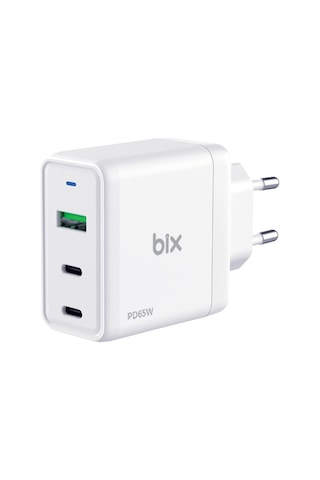 Bix BX3P65G Gan 65 W USB-A Type-C PD Hızlı Şarj Cihazı Beyaz