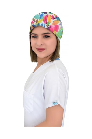 Unisex Yeşil Yapraklı Doktor Hemşire Aşçı Hastane Cerrahi Bonesi Beyaz Beyaz