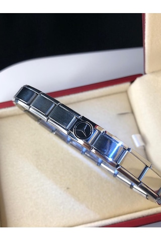 Erkek Kadın Çelik Bileklik - Mercedes Logolu Italyan Charm Nomi Sevgiliye Eşe Babaya Gümüş