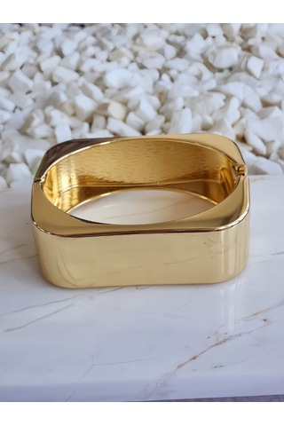 Dikdörtgen Köşeli Gold Molted Kelepçe Çelik Bileklik Gold