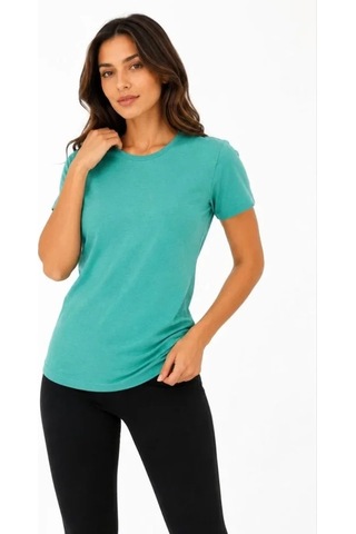 Valensdesign Basic Tişört Bisiklet Yaka Kısa Kol Günlük Yazlık Slim Fit T-shirt - Su Yeşili