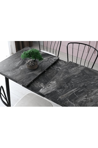 Ay Masa Ve Sandalye Bench Takımı, Krem Siyah, 120x70 Siyah