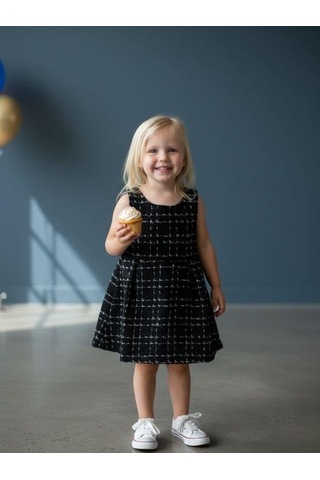 Kız Bebek Tüvit Kumaş Kolsuz Elbise-16424 Siyah