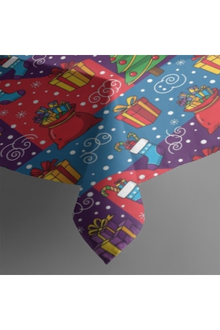 Noel Desenli Dikdörtgen Masa Örtüsü 60x84 İnç, Su Geçirmez Ve Leke Tutmaz Noel Hediye Ağacı