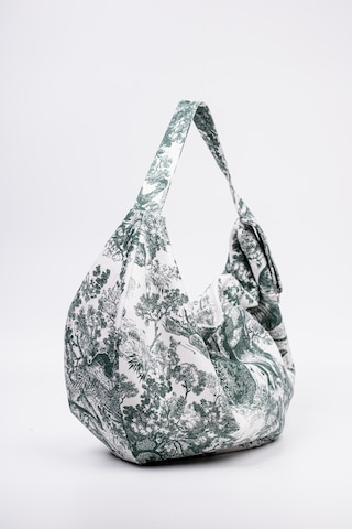 Fabric Craft Bag Omuz Çantası Yeşil Desenli Duck Kumaş Astarlı Fermuarlı 60x32 Cm Yeşil - Beyaz