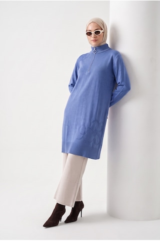 Armine Çiçek Desenli Triko Tunik 25ktd4111 İndigo