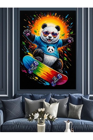 Kaykaycı Panda Skater Panda Dekoratif Kanvas - Mdf Ahşap Tablo