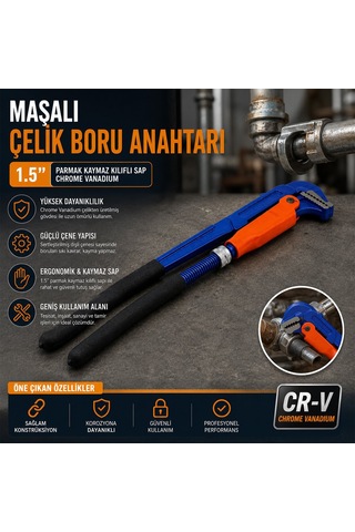Hcs Cr-v Maşalı Çelik Boru Anahtarı 1.5" Parmak Pıpe Wrench Chrome Vanadıum